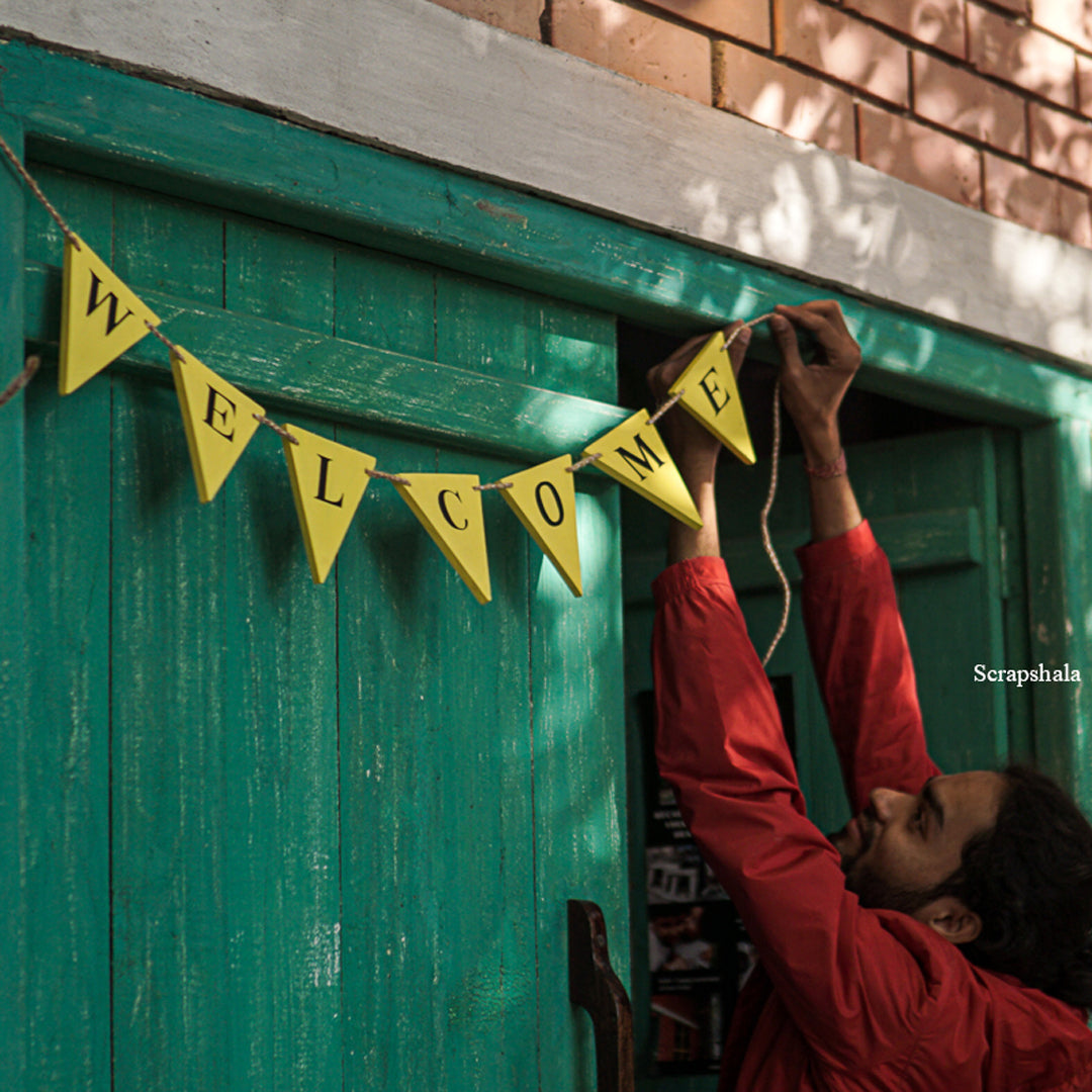 WELCOME Bunting | Reusable | Handpainted | Natural reclaimed wood | Scrapshala