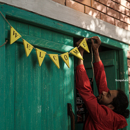WELCOME Bunting | Reusable | Handpainted | Natural reclaimed wood | Scrapshala