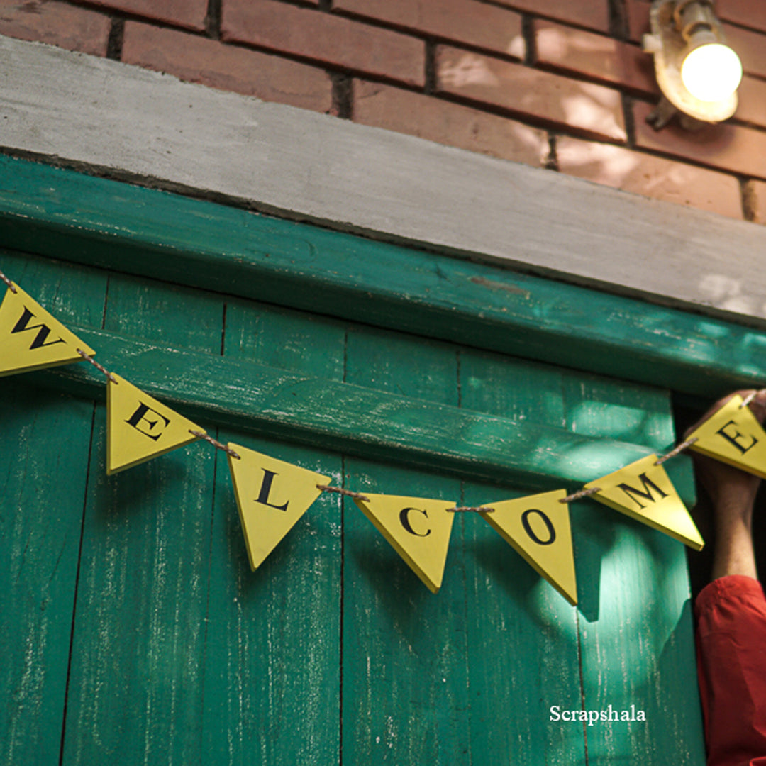 WELCOME Bunting | Reusable | Handpainted | Natural reclaimed wood | Scrapshala