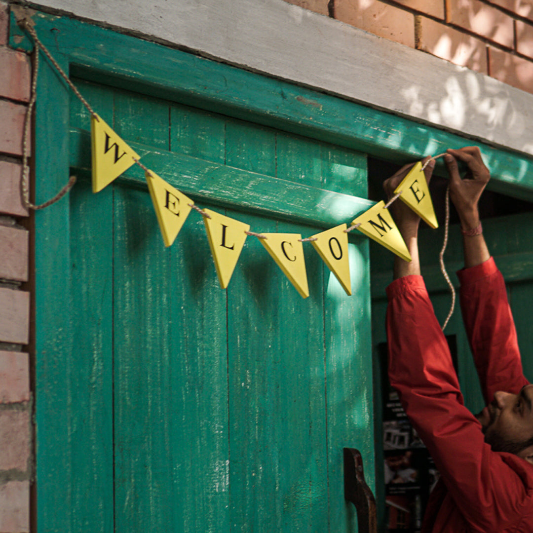 WELCOME Bunting | Reusable | Handpainted | Natural reclaimed wood | Scrapshala
