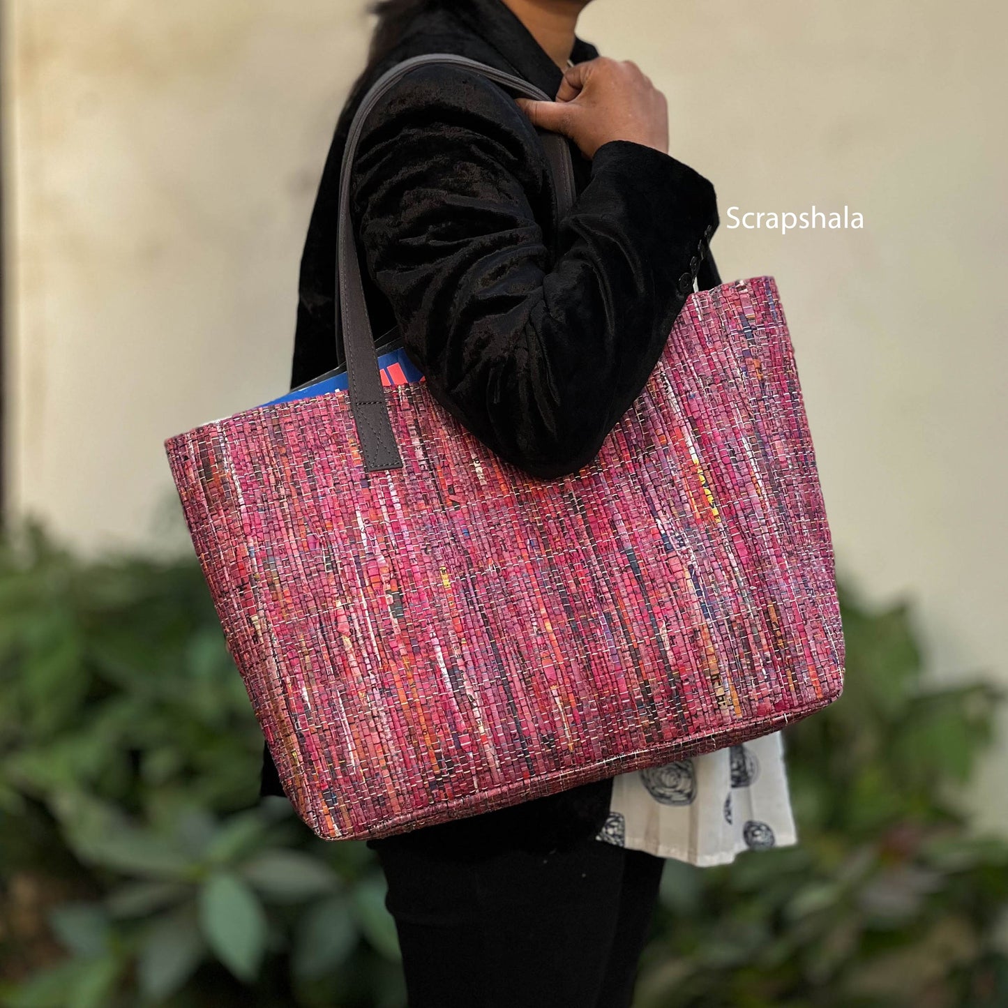 Multipurpose Tote Bag | Upcycled Paper Textile | Natural Dye | Handloom textile | Scrapshala