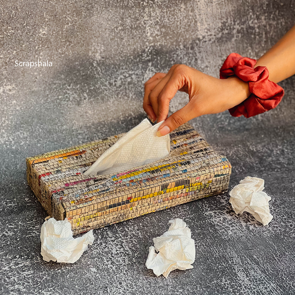 Tissue Dispenser Box | Portable | Upcycled Paper | Handloom textile | Scrapshala