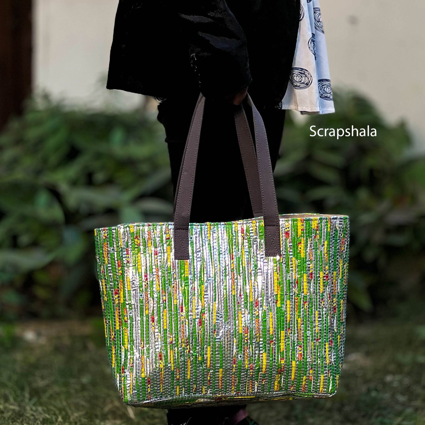 Tote Bag | Light-weight | Water-proof | Upcycled Plastic | Handloom Textile | Scrapshala