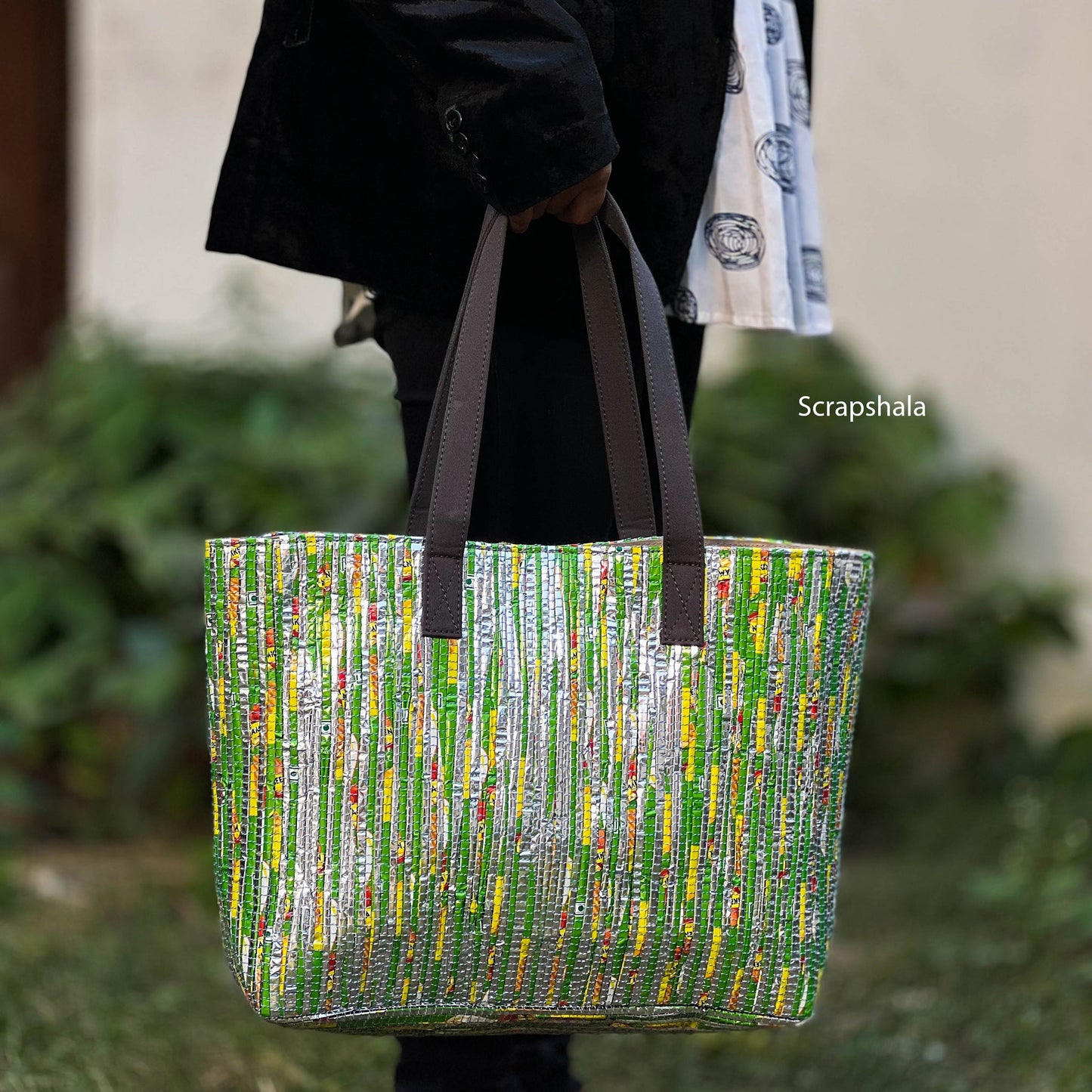 Tote Bag | Light-weight | Water-proof | Upcycled Plastic | Handloom Textile | Scrapshala