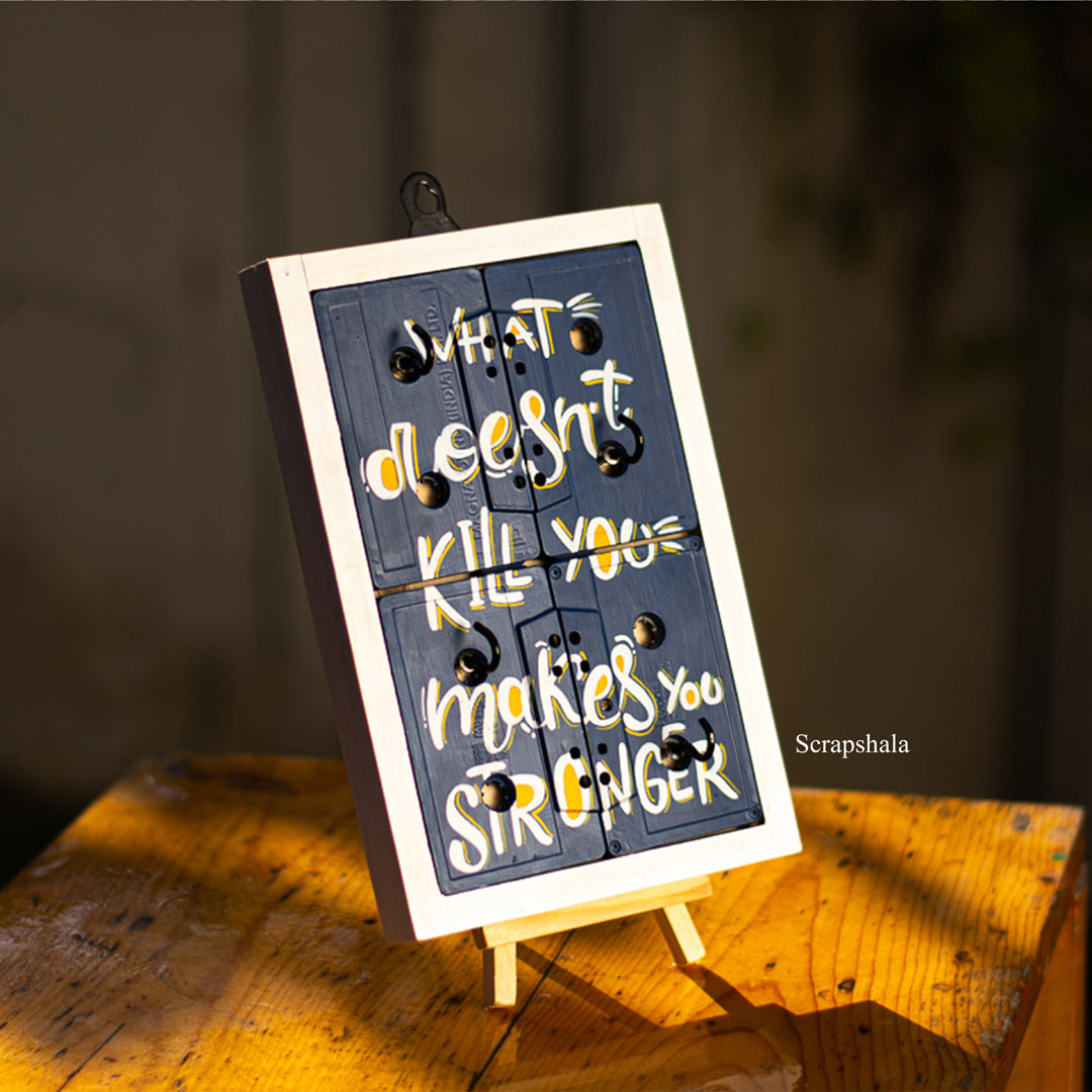 “What Doesn’t Kill You Makes You Stronger” Geet Key Holder | Upcycled Cassette Wall Art | Handmade Motivational Decor | Scrapshala