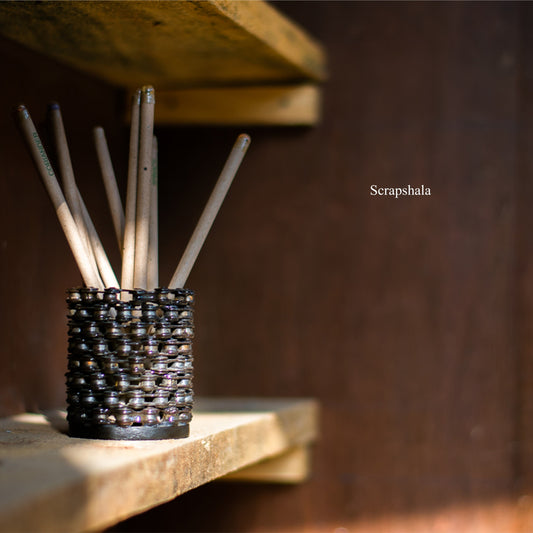 Biker Chain Pen Stand | Upcycled Bicycle Chain Desk Organizer | Handcrafted in India | Scrapshala