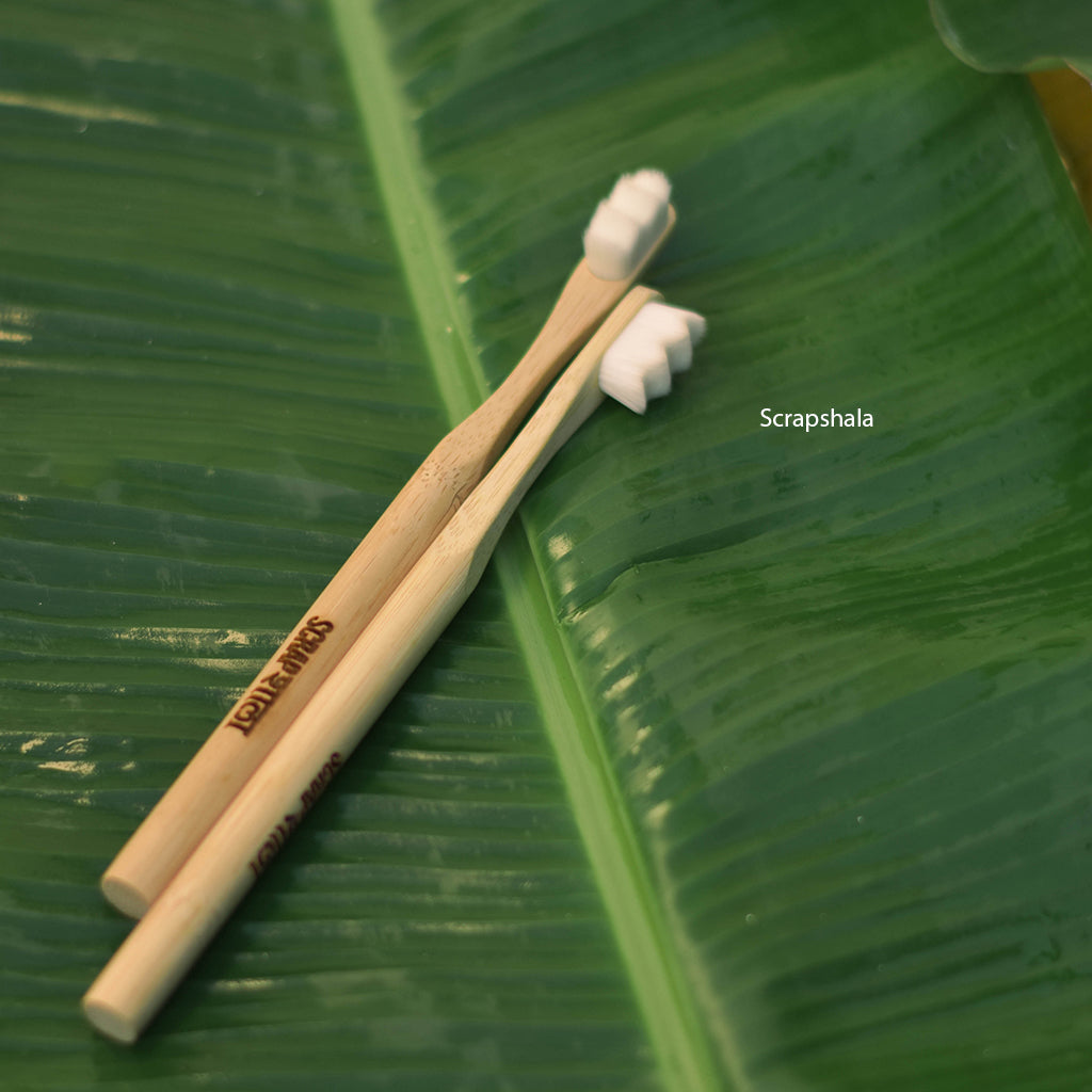 Nano Bambooclean Toothbrush Set | Natural Bamboo Handle | Ultra-Soft zig-zag Bristles | Round handle | Scrapshala