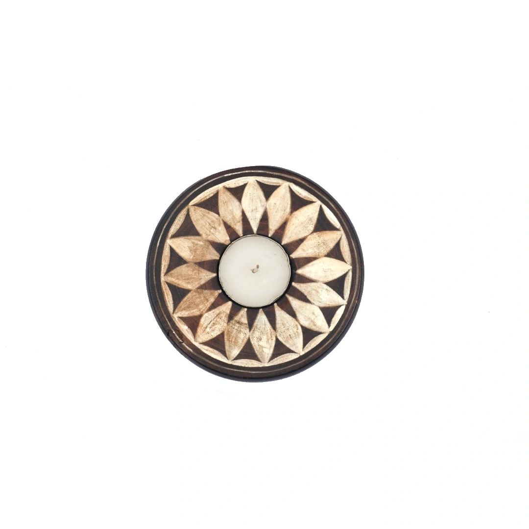 Mandala T-light Holder | Handpainted | Natural Reclaimed Wood | Rustic | Scrapshala