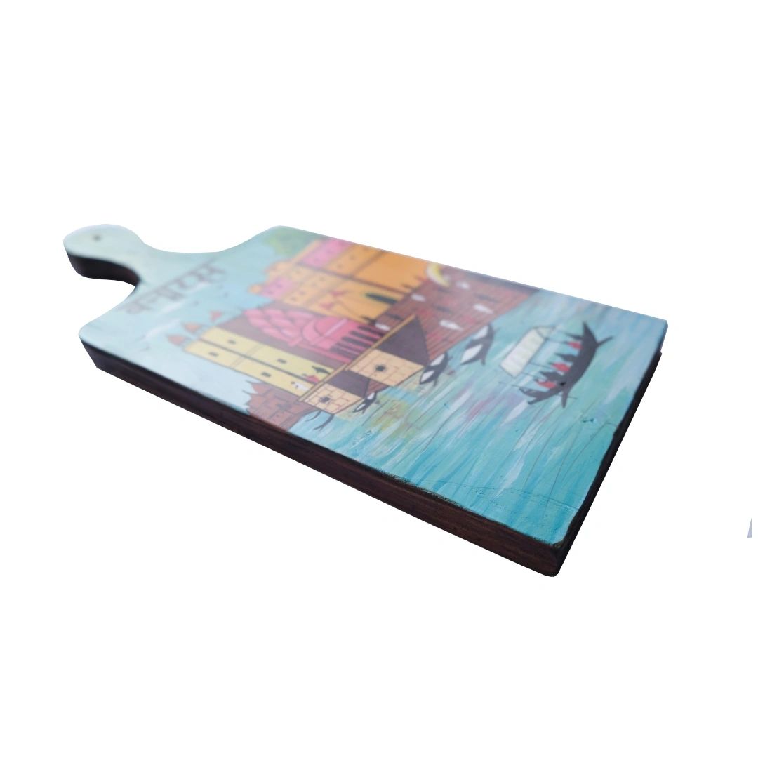 Ghats of Banaras Wall Decor | Rectangular | Backside Hanging Hook | Handpainted | Made in India | Scrapshala