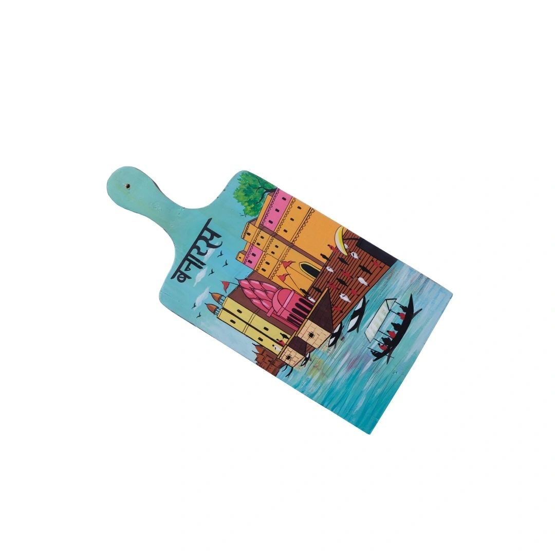 Ghats of Banaras Wall Decor | Rectangular | Backside Hanging Hook | Handpainted | Made in India | Scrapshala