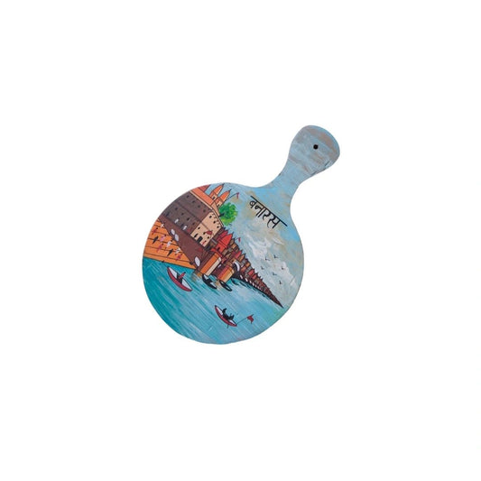 Ghats of Banaras Wall Decor | Round Shape | Backside Hanging Hook | Handpainted | Made in India | Scrapshala