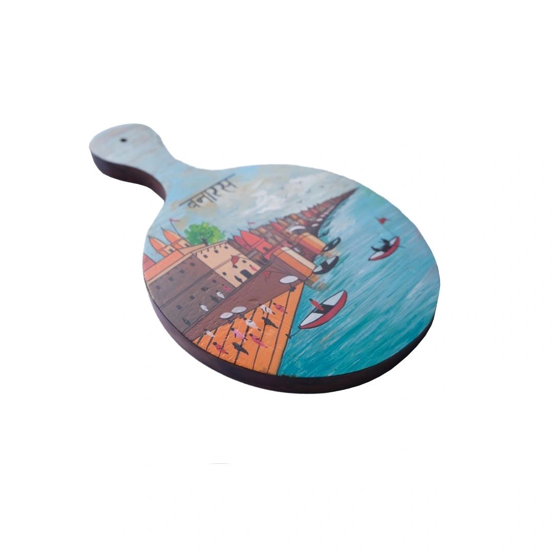 Ghats of Banaras Wall Decor | Round Shape | Backside Hanging Hook | Handpainted | Made in India | Scrapshala