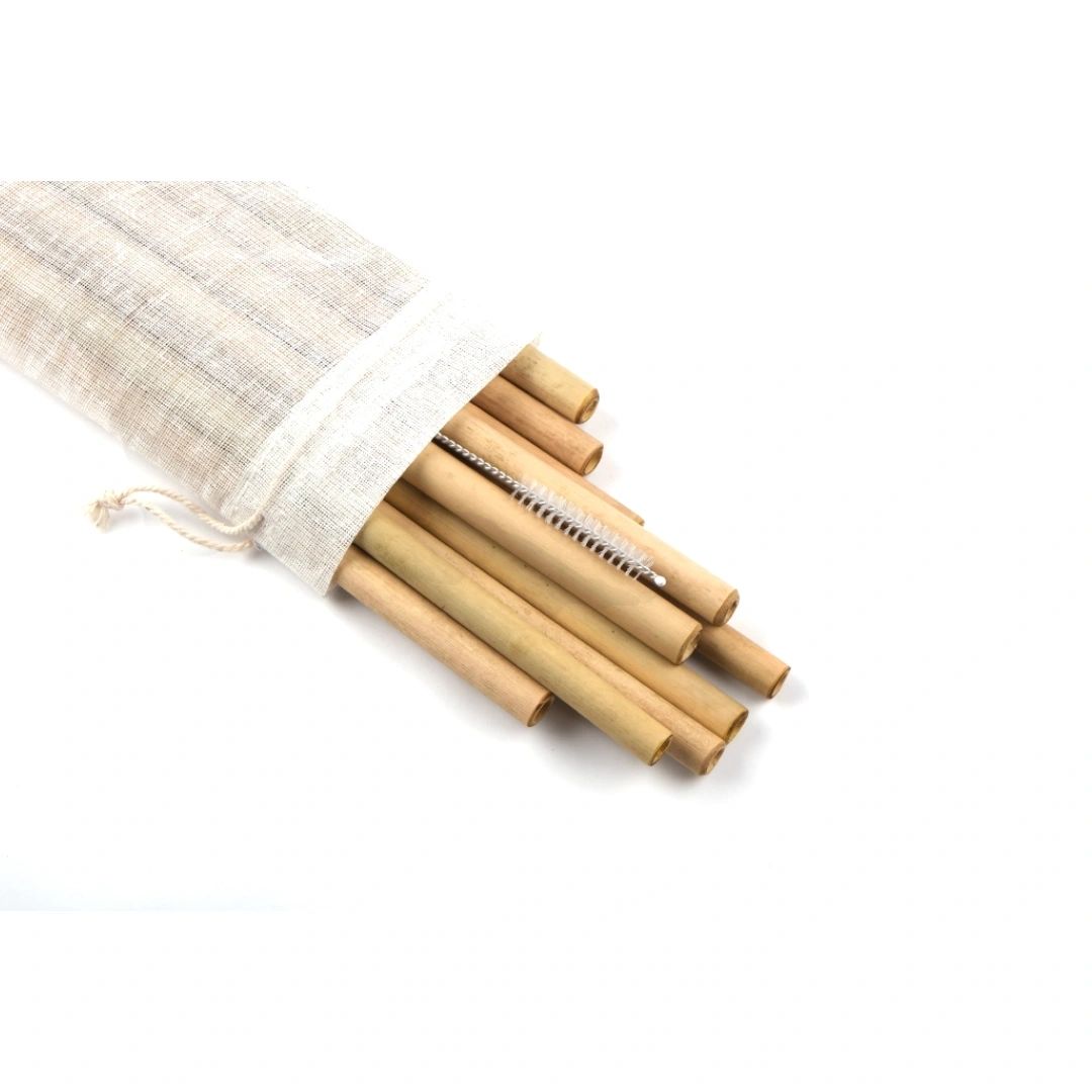 Bamboo drinking straw family | Pack of 10 | 100 % Natural | Resuable | With cleaner brush | Scrapshala