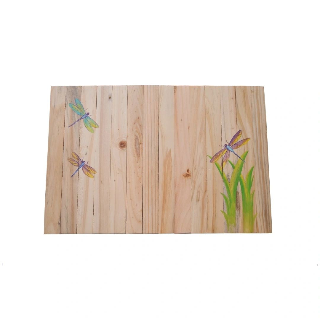 Dancing Dragonfly Place Mat | Natural Reclaimed Wood | Foldable | Stain-Proof | Multipurpose | Scrapshala