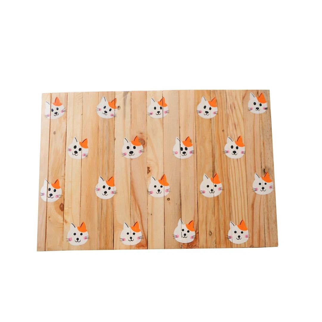 Cute Catty Place Mat | Multipurpose | Natural Reclaimed Wood | Foldable | Stain-Proof | Scrapshala