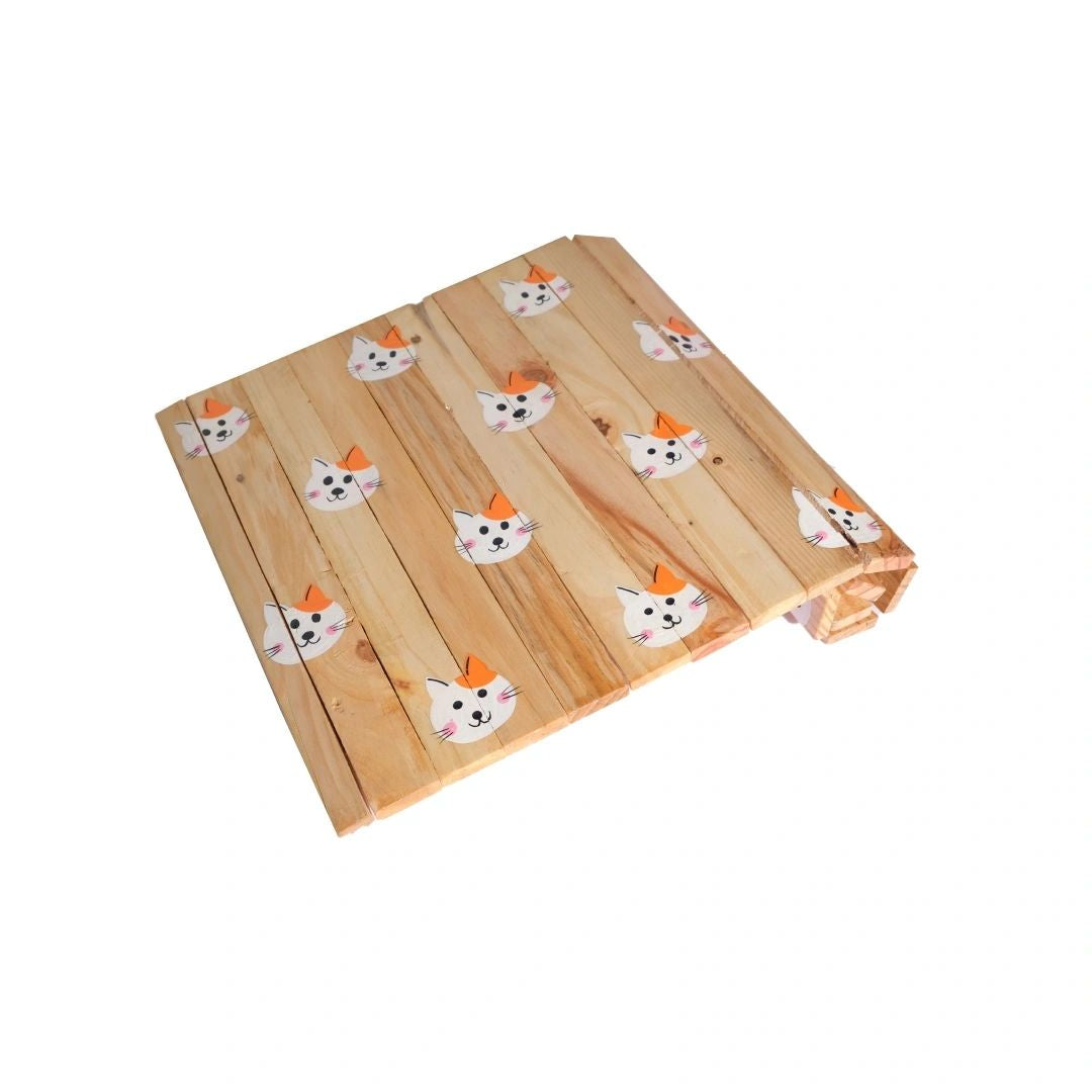 Cute Catty Place Mat | Multipurpose | Natural Reclaimed Wood | Foldable | Stain-Proof | Scrapshala