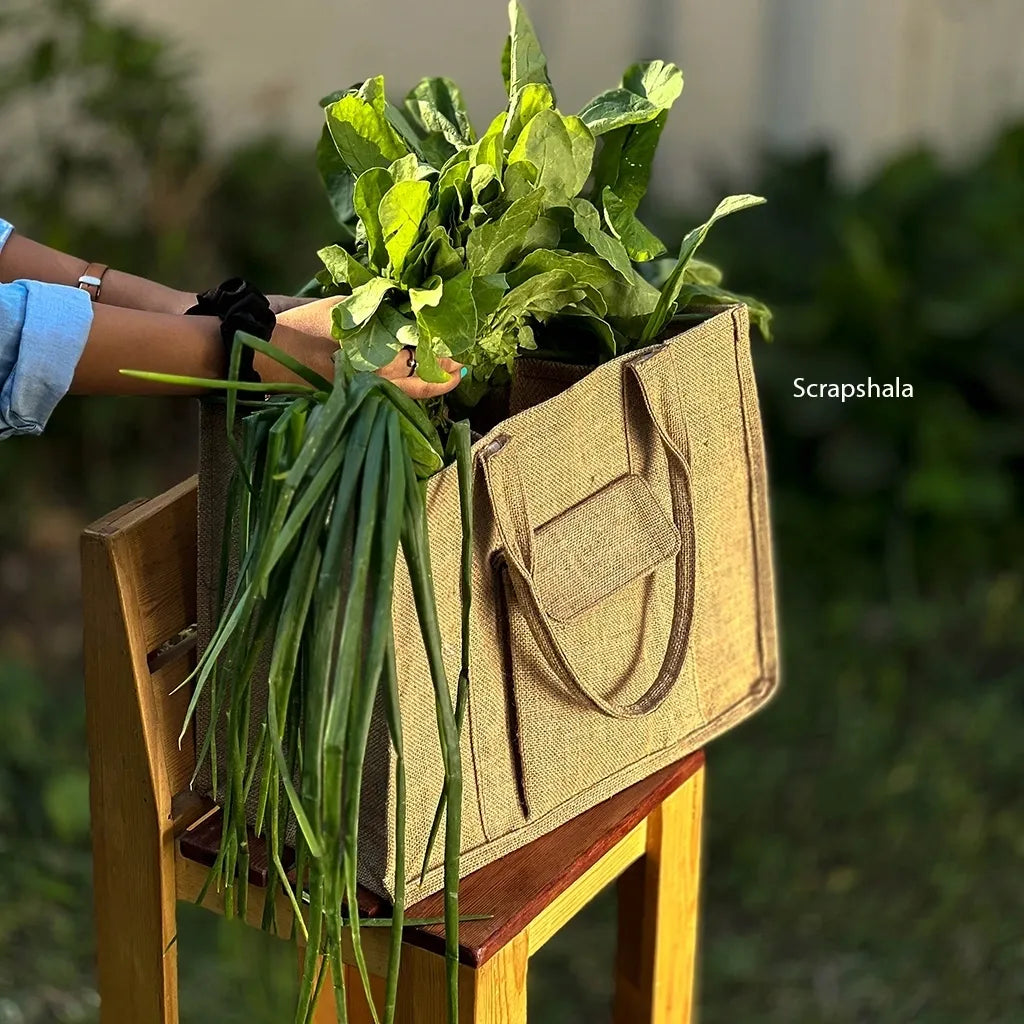 Rozana shopping bag | Natural Jute | Multiple compartments | Reusable | Washable