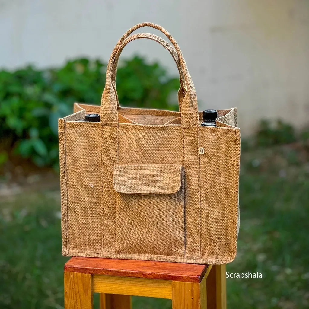 Rozana shopping bag | Natural Jute | Multiple compartments | Reusable | Washable
