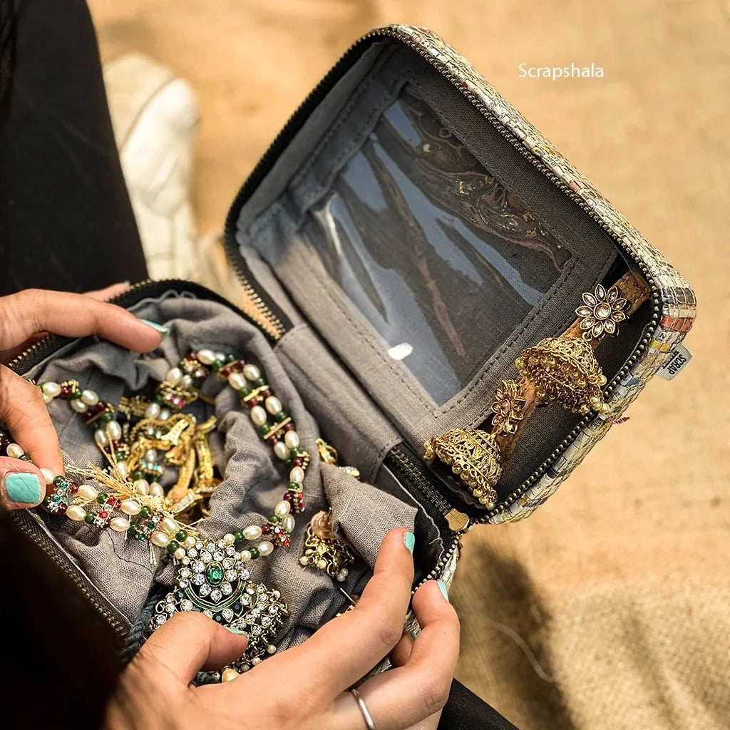 Jewellery Organizer Box | Space Saver | Upcycled Paper | Handloom Textile | Scrapshala