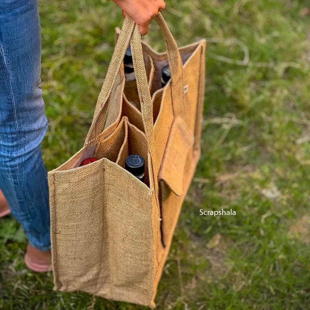 Rozana shopping bag | Natural Jute | Multiple compartments | Reusable | Washable