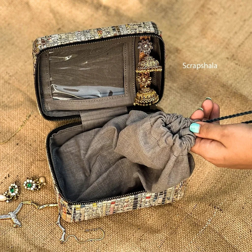 Jewellery Organizer Box | Space Saver | Upcycled Paper | Handloom Textile | Scrapshala