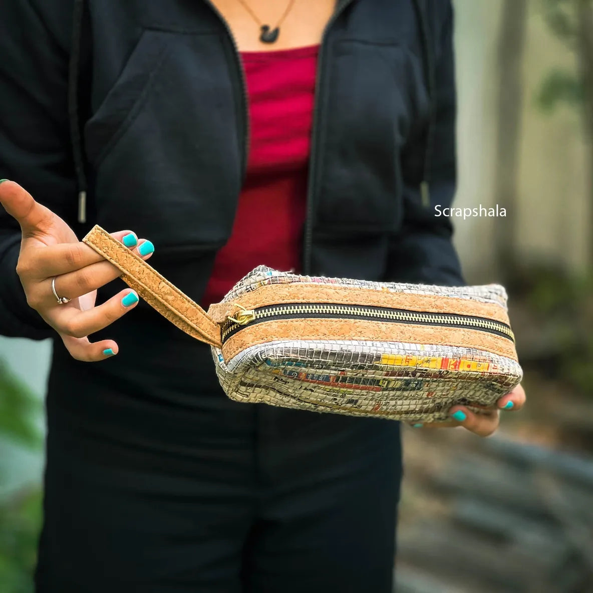 Vault Zip Pouch | Metal Zipper | Upcycled Paper | Handloom textile | Scrapshala