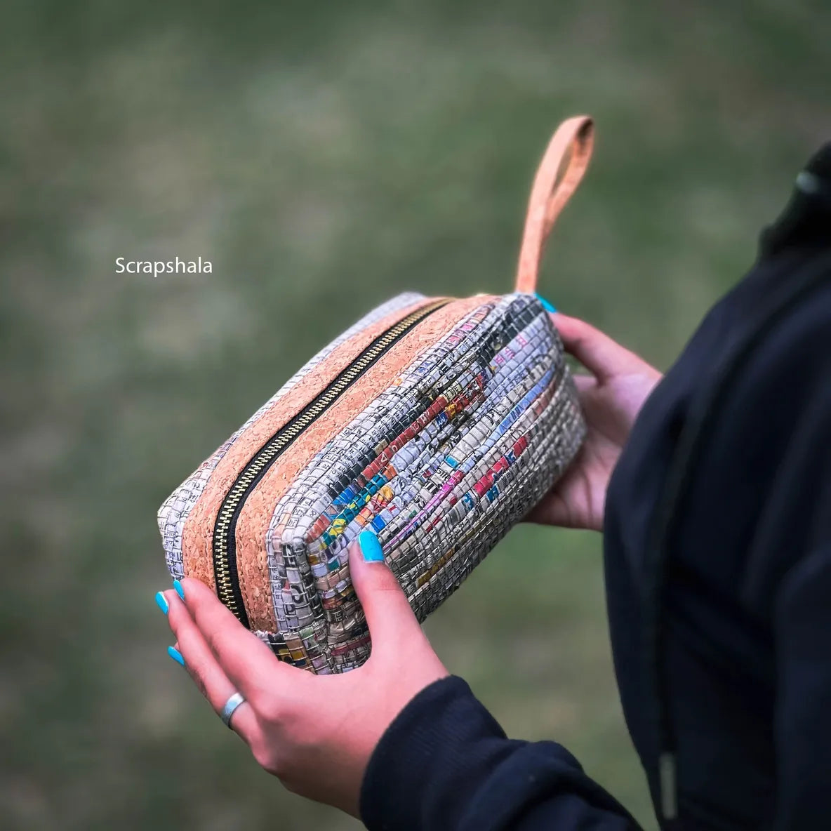 Vault Zip Pouch | Metal Zipper | Upcycled Paper | Handloom textile | Scrapshala