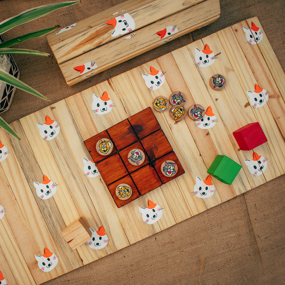 Cute Catty Runner | Kids | Multipurpose | Natural Reclaimed Wood | Foldable | Stain-Proof | Scrapshala