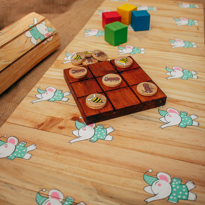 Dancing Elephant Wooden Table Runner - Handpainted Wooden Dining Table Runner | Sustainable Home Décor