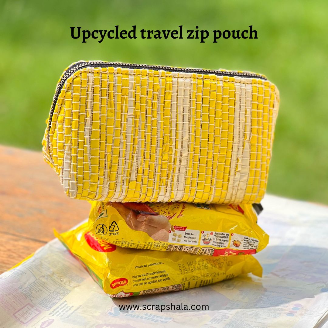 Vibrant Organizer Zip Bag | Small Size | Travel friendly | Light weight | Washable | Upcycled from plastic wrappers