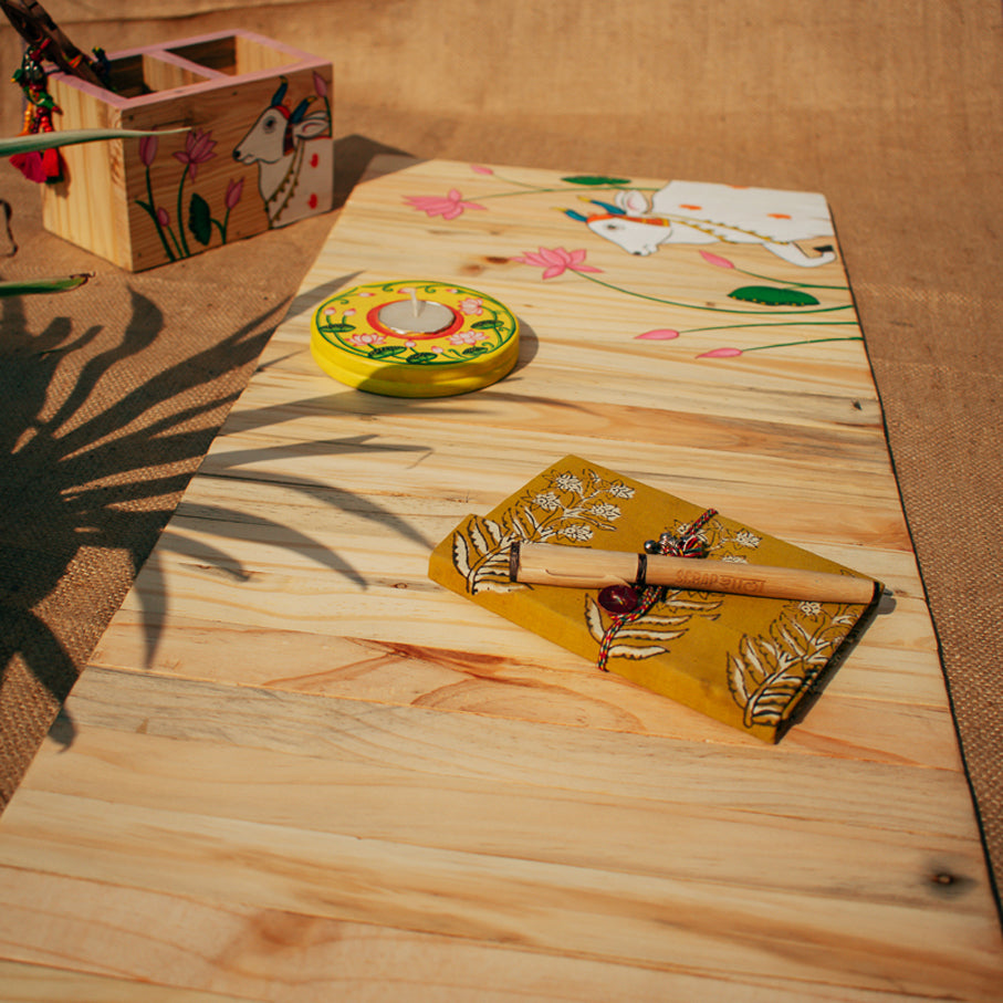 Pichwai Art Multipurpose Runner | Natural Reclaimed Wood | Foldable | Stain-Proof | Scrapshala