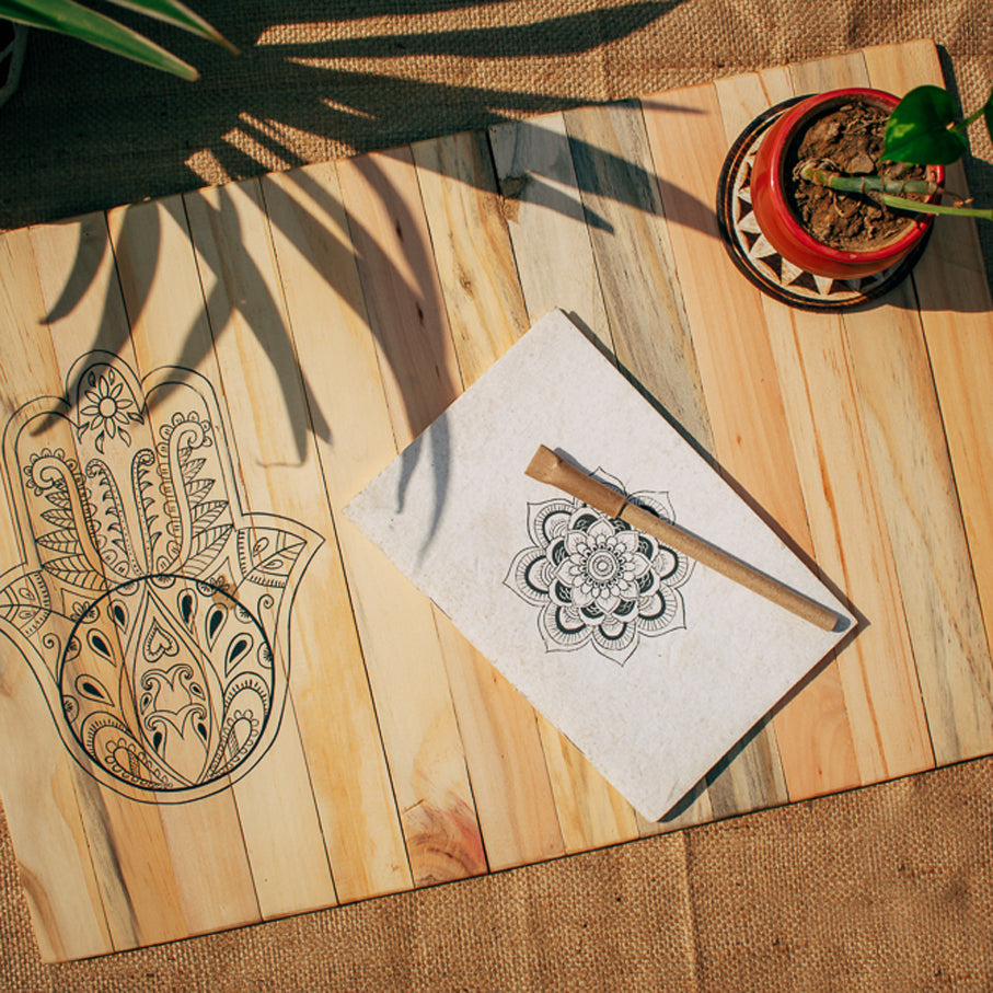 Hamsa Table Place Mat | Natural Reclaimed Wood | Foldable | Stain-Proof | Multipurpose | Scrapshala