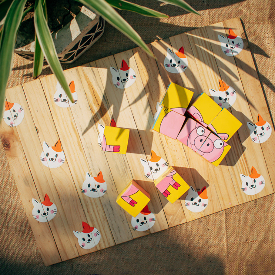 Cute Catty Place Mat | Multipurpose | Natural Reclaimed Wood | Foldable | Stain-Proof | Scrapshala