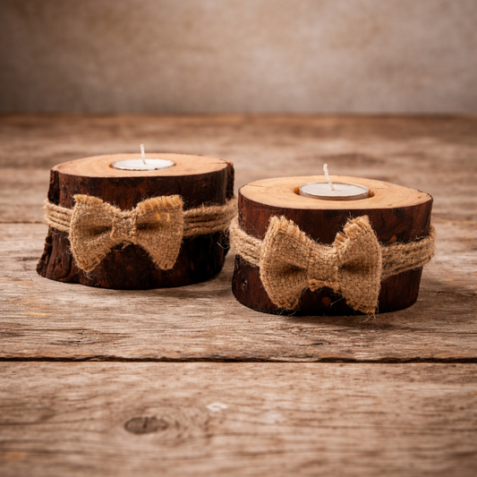 Wooden Bow Candle Holder Set for Festive & Table Décor | Pack of 2 | Handcrafted in India