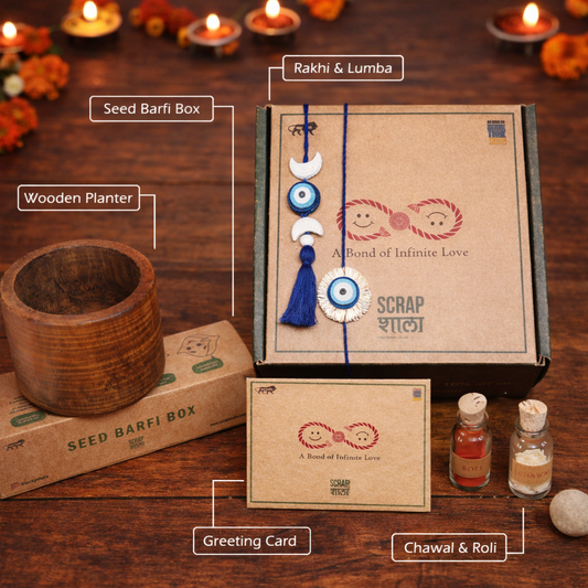 Nazarbattu Planter Box – Eco-Friendly Plantable Rakhi Gift Hamper 2025 | Sustainable Rakhi Lumba Set with Seeds & Planter