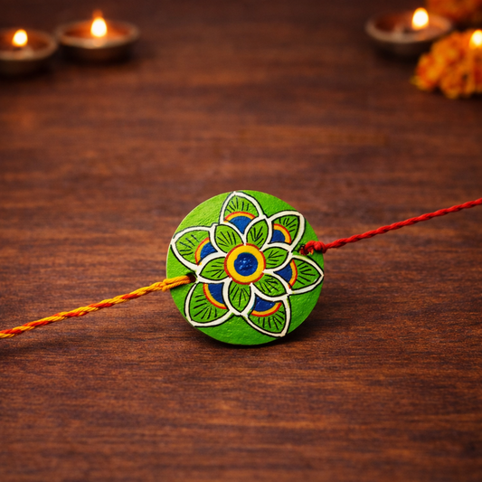 Peacock Wooden Rakhi Family Box | Pair of 2 Reusable Rakhi | Roli-Chawal | Seed Ball | Handmade In Banaras | Scrapshala
