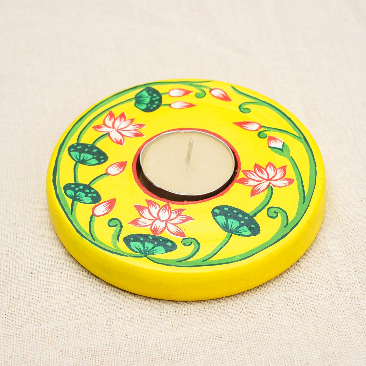 Pichwai Tea Light Holder | Reusable | Handpainted | Made in India | Reclaimed Wood | Scrapshala