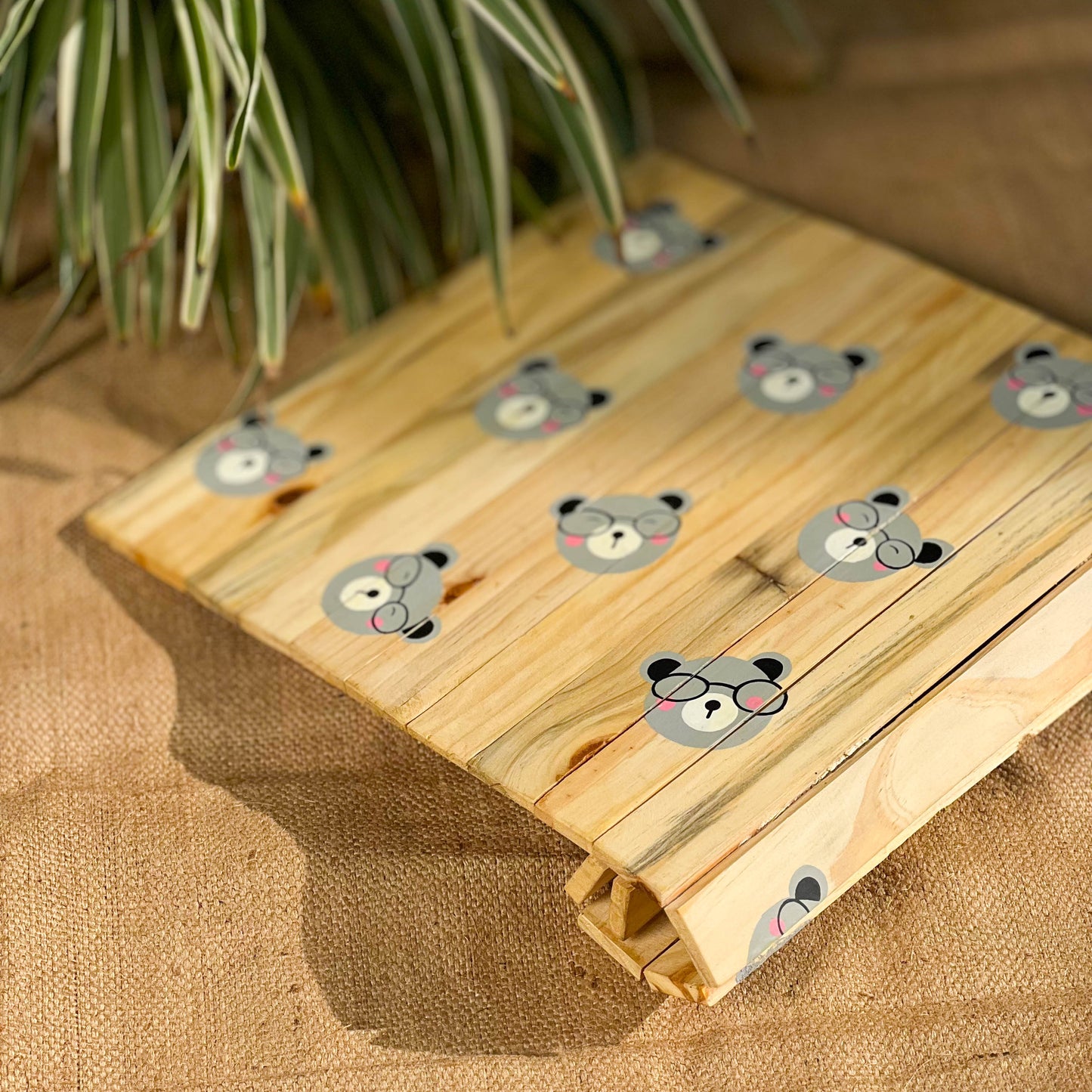 Healthy Bear Place Mat | Multipurpose | Foldable | Stain-Proof | Natural Reclaimed Wood | Scrapshala