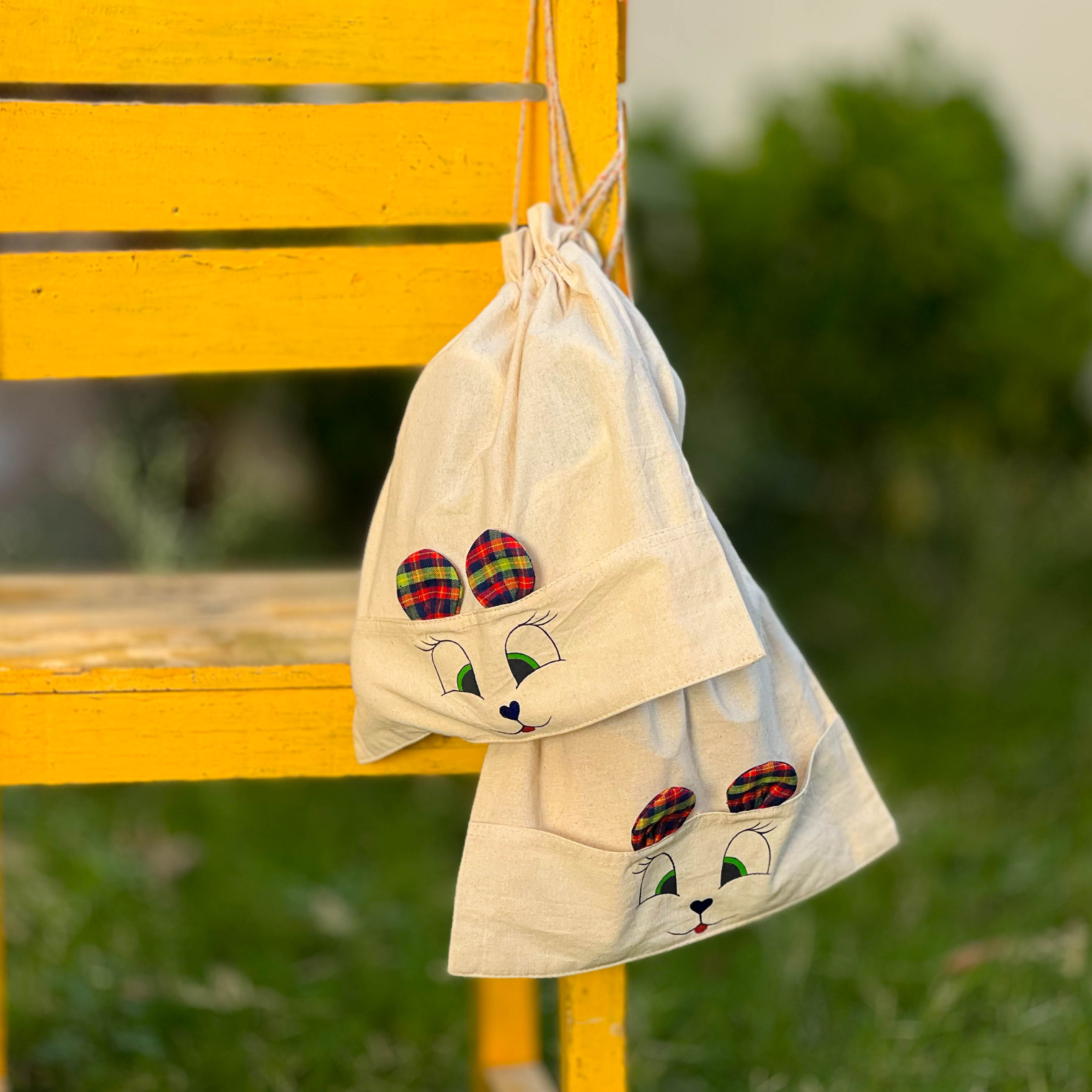 Bunny Travel Pouch (Set of 2) | Kids Cotton Drawstring Storage & Travel Organizer