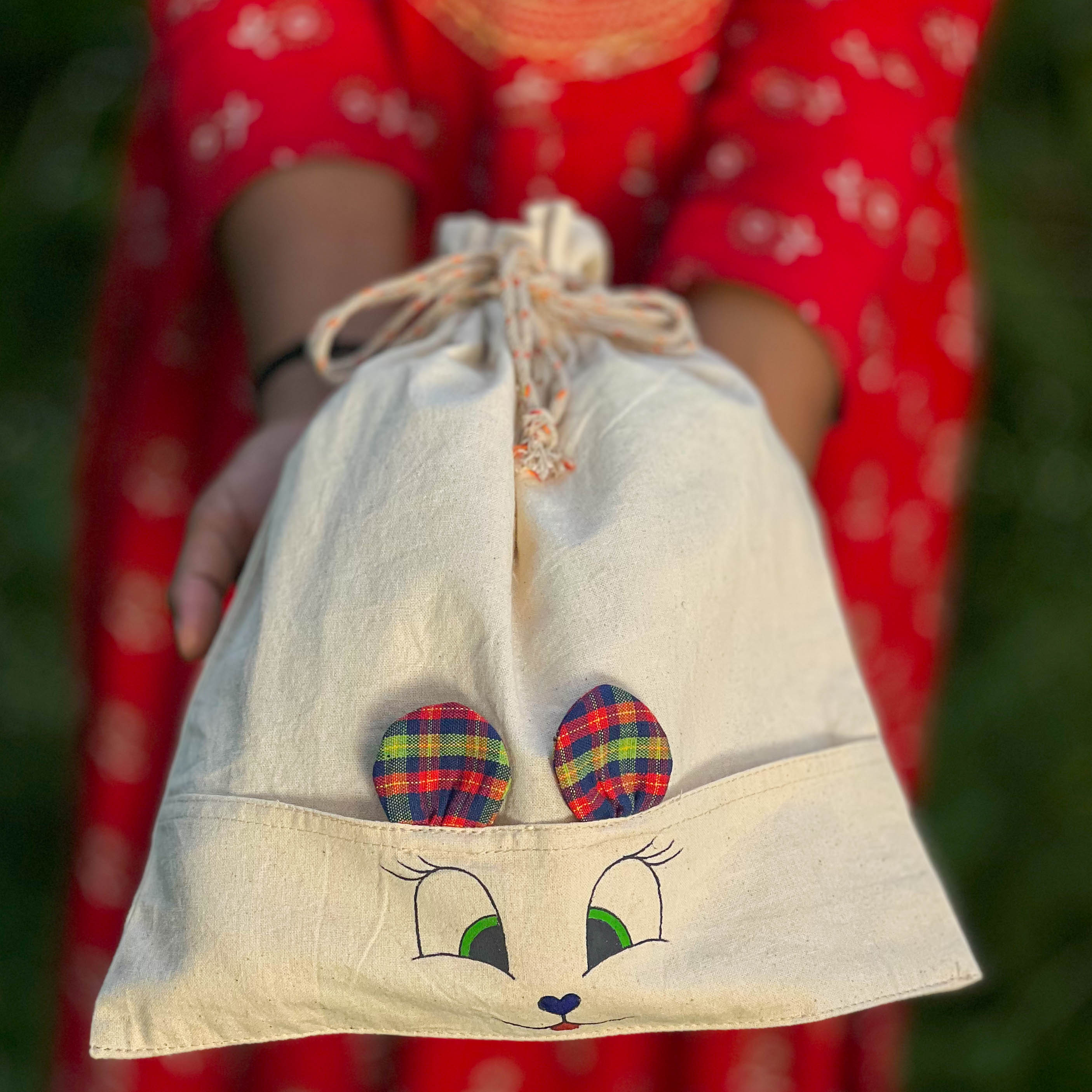 Bunny Travel Pouch (Set of 2) | Kids Cotton Drawstring Storage & Travel Organizer