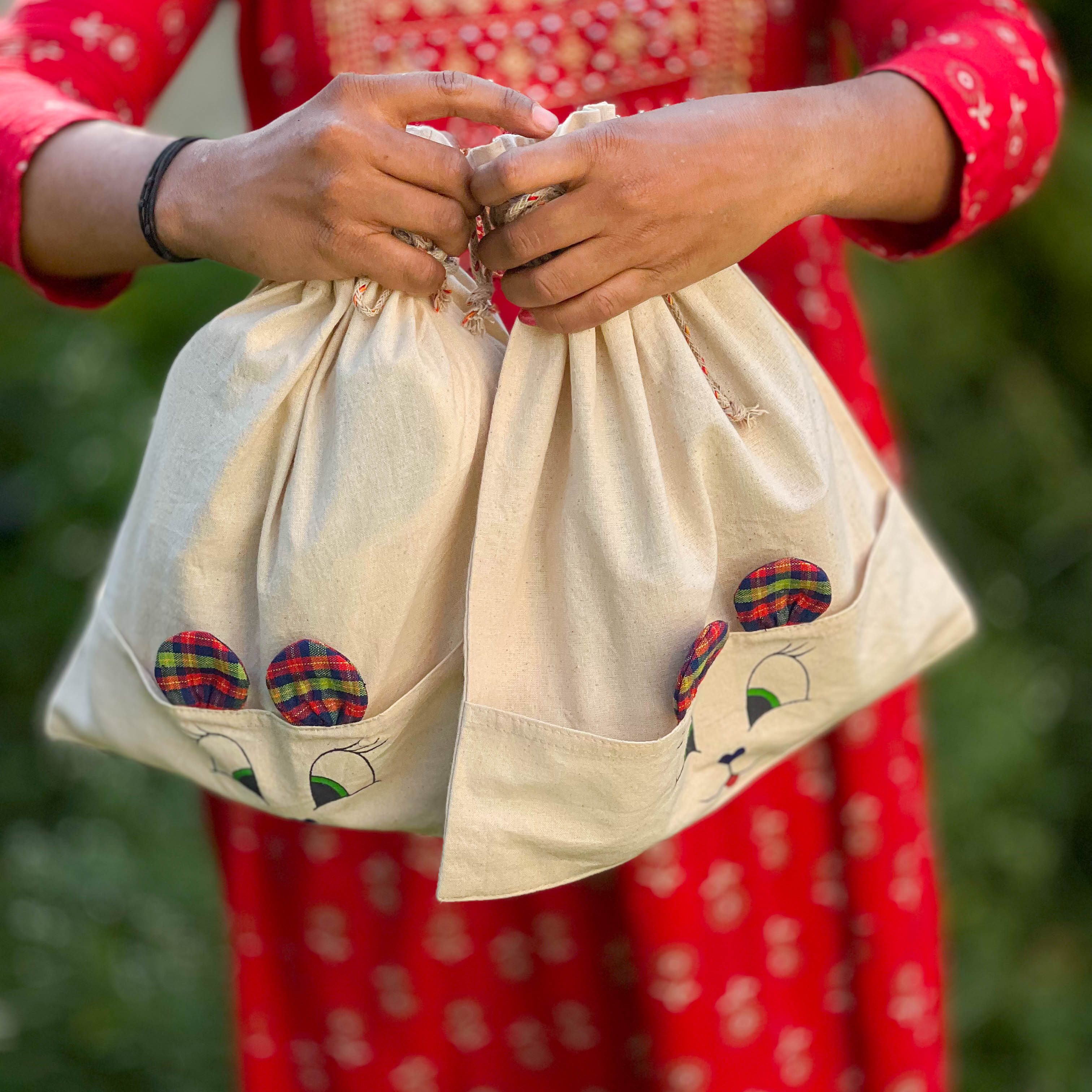 Bunny Travel Pouch (Set of 2) | Kids Cotton Drawstring Storage & Travel Organizer