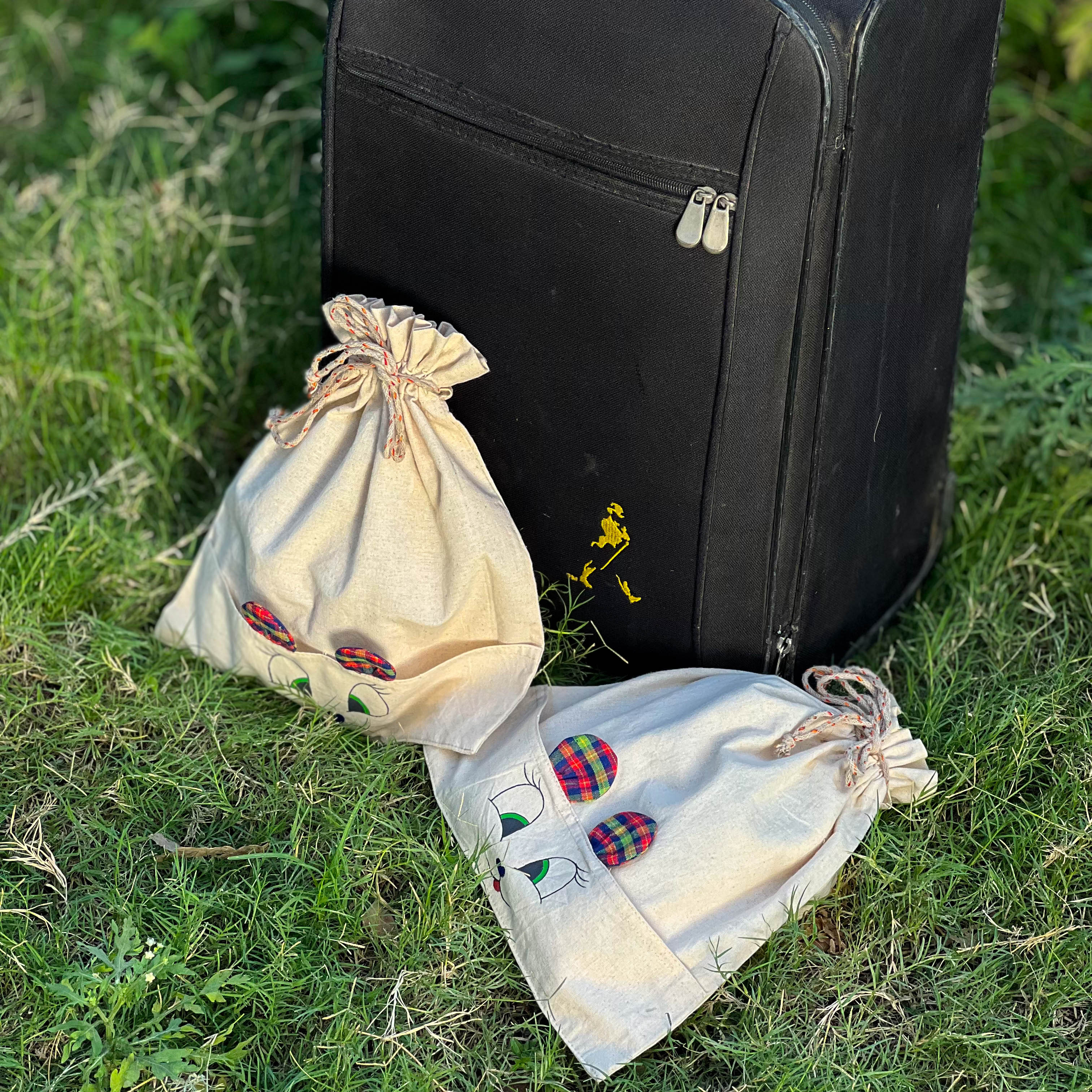 Bunny Travel Pouch (Set of 2) | Kids Cotton Drawstring Storage & Travel Organizer