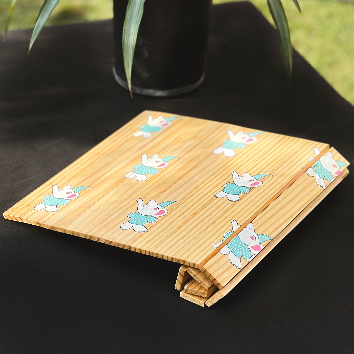 Dancing Elephant Place Mat | Multipurpose | Natural Reclaimed Wood | Foldable | Stain-Proof | Light Weight | Scrapshala