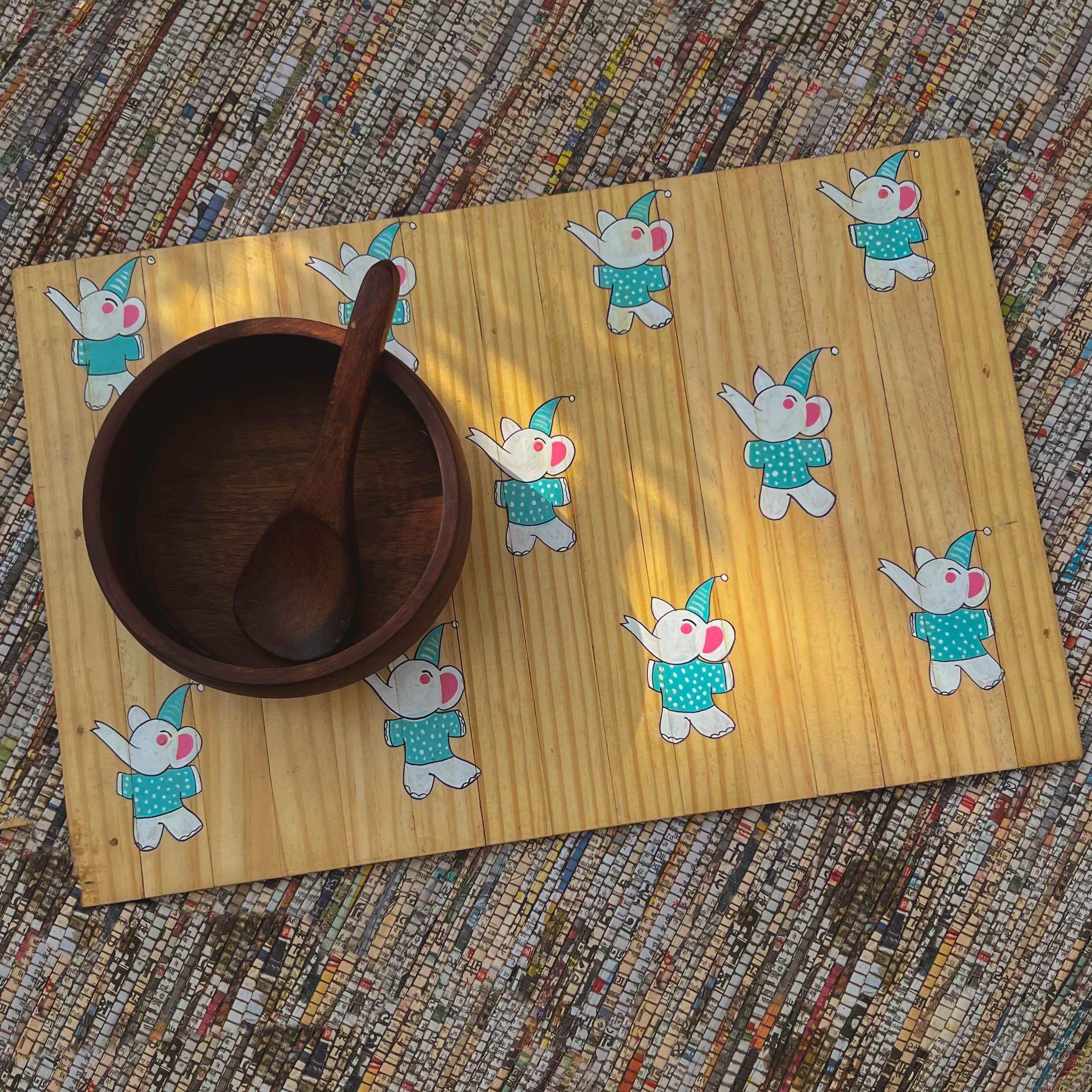 Dancing Elephant Wooden Table Mat | Kids-Friendly Eco Wooden Placemat | Handmade & Stain-Resistant | Scrapshala