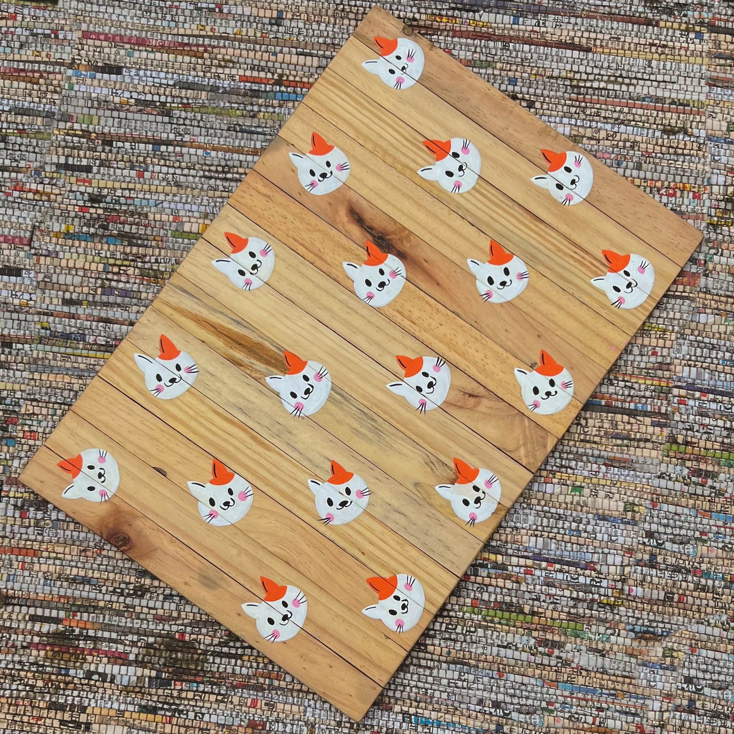Cute Catty Place Mat | Multipurpose | Natural Reclaimed Wood | Foldable | Stain-Proof | Scrapshala
