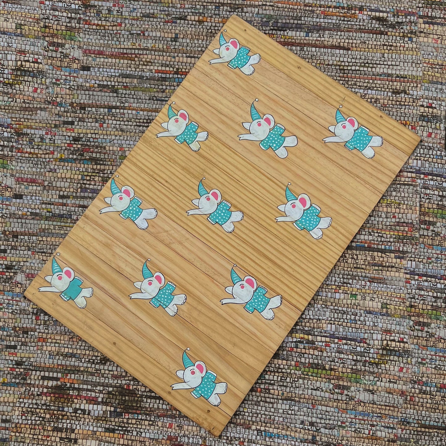 Dancing Elephant Place Mat | Multipurpose | Natural Reclaimed Wood | Foldable | Stain-Proof | Light Weight | Scrapshala