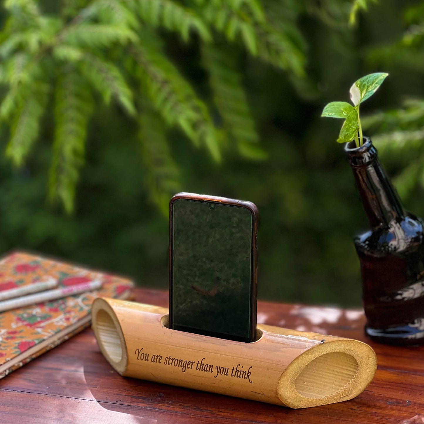 Bamboobeat sound amplifier | You Are Stronger Than You Think | Mobile Holder | Eco-friendly | Office Desk | Scrapshala