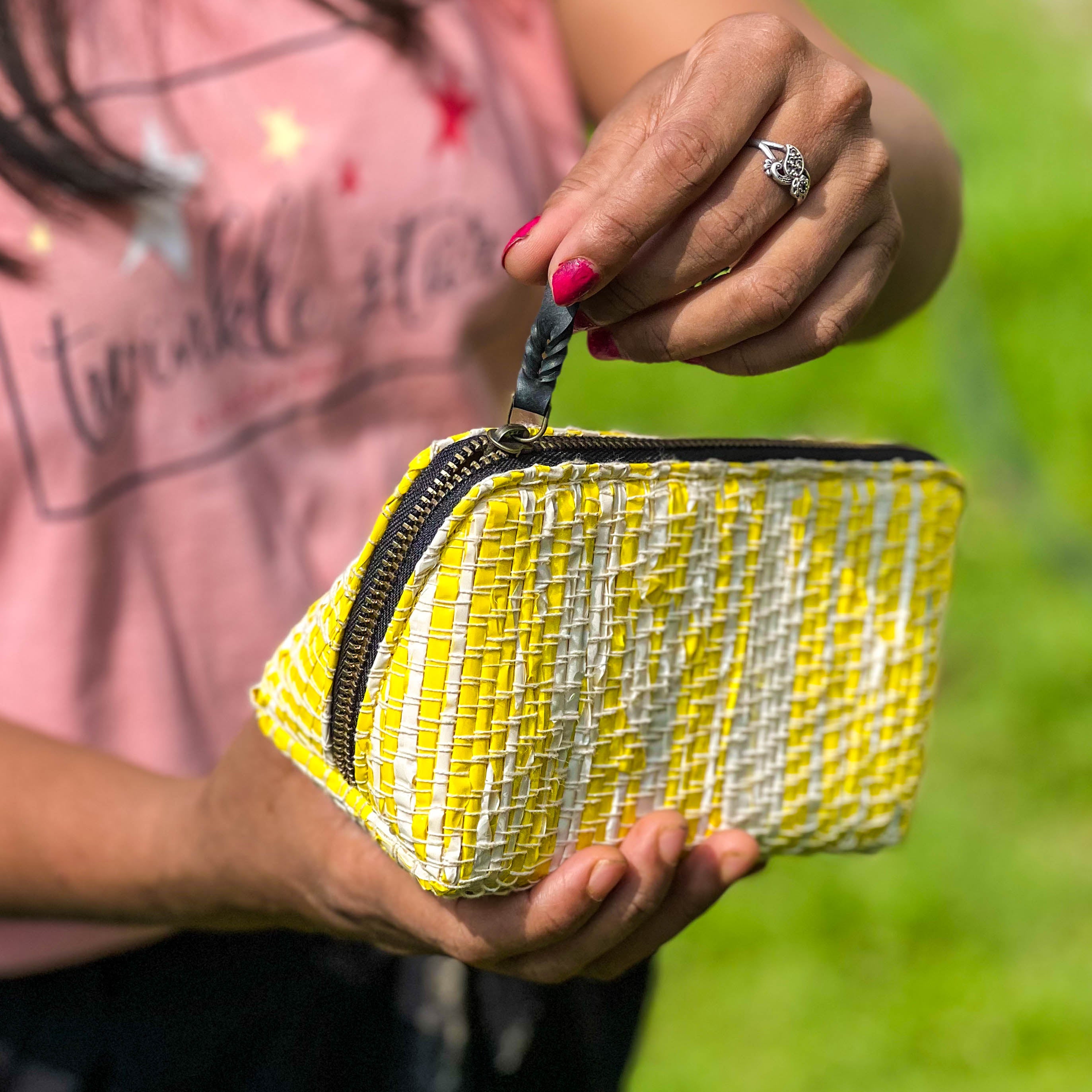 Vibrant Organizer Zip Bag | Upcycled Plastic Travel Pouch | Chamkila Range | Handmade by Scrapshala