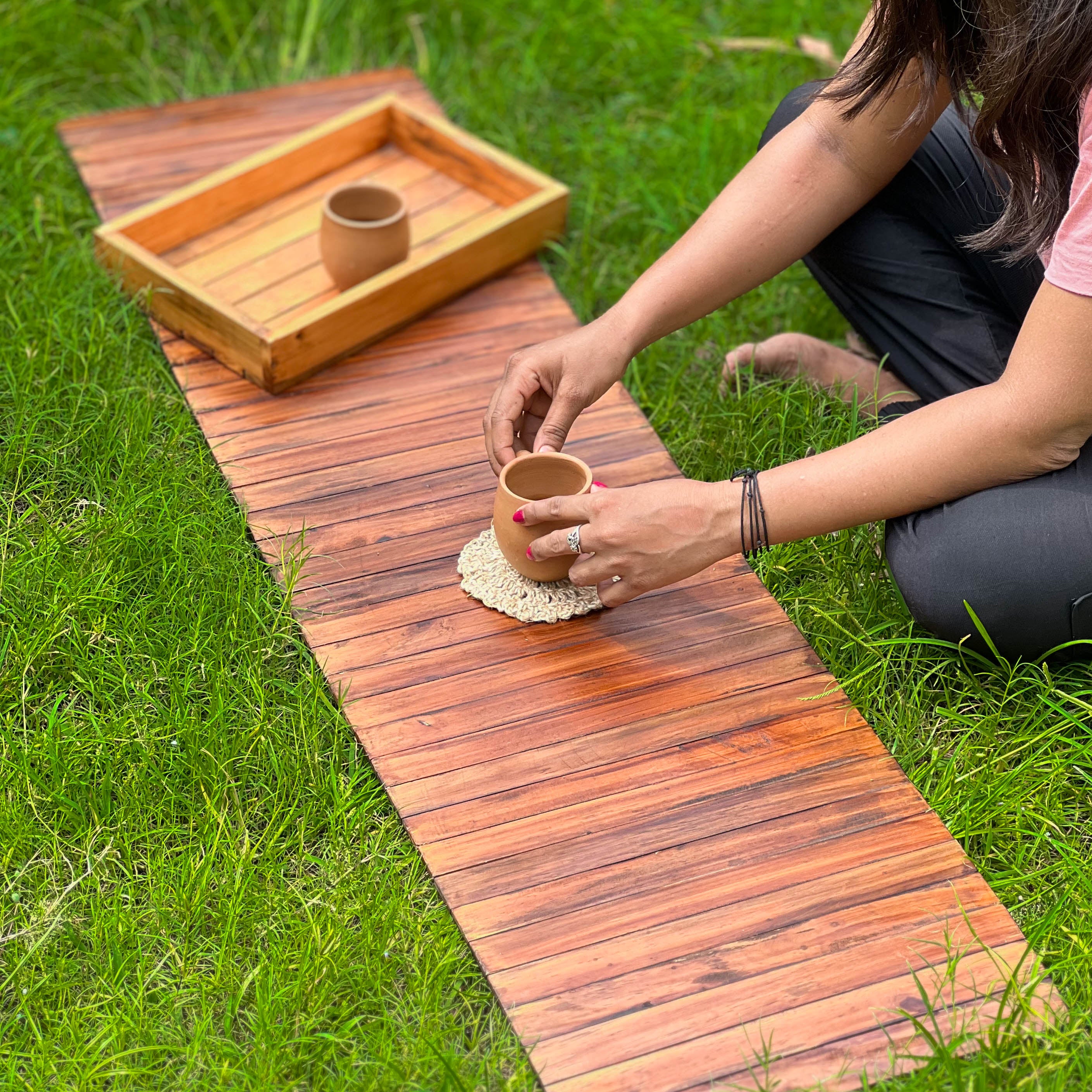 Wooden Runner Place Mat | Walnut colour | Foldable | Stain-Proof | Multipurpose | Natural Reclaimed Wood | Scrapshala