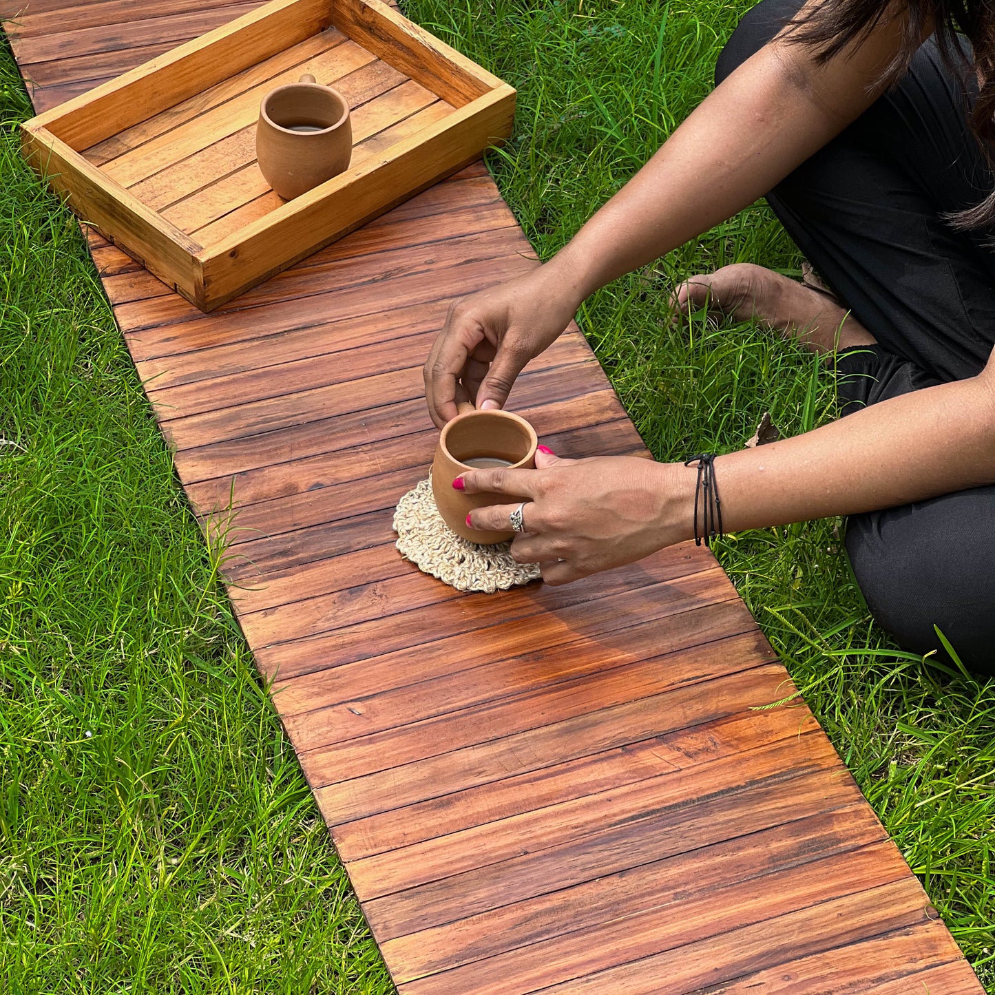 Wooden Runner Place Mat | Walnut colour | Foldable | Stain-Proof | Multipurpose | Natural Reclaimed Wood | Scrapshala